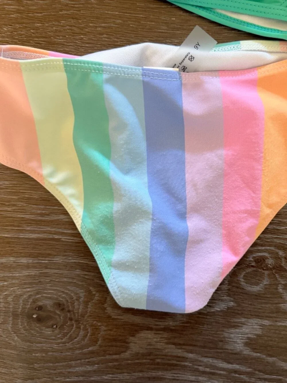 Girls SHEIN 2 piece rainbow teal striped bathing suit swimsuit size 9Y